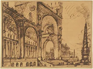 Brown Wash Prints: Fantasy on a Magnificent Triumphal Arch, 1765. Creator: Giovanni Battista Piranesi