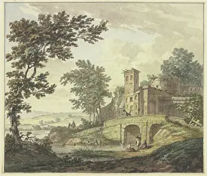 Waters Edge Prints: Far a bridge and several buildings