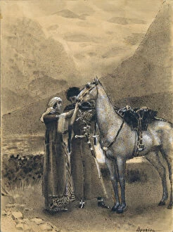 Brown Colour Gallery: Farewell of Zara with Ismail. Illustration to the poem Ismail Bey by Mikhail Lermontov, 1890-1891
