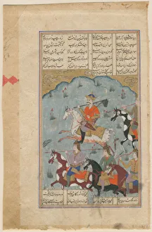Faridun leading the Persians against the tyrant Zahhak (Manuscript illumination