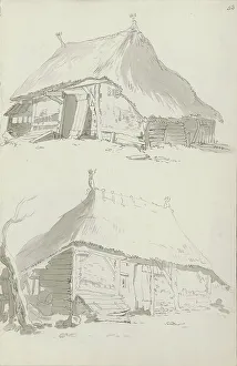 La Thiere Prints: Farm buildings with thatched roofs, c.1780-c.1800. Creator: Bernhard Heinrich Thier