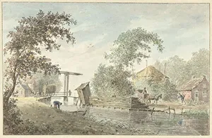 Drawbridge Prints: Farm on a canal with a drawbridge, 1757-1822. Creator: Hermanus Petrus Schouten
