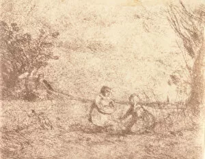 Farm Children (Les Enfants de la ferme), 1853. Creator: Jean-Baptiste-Camille Corot