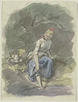 Teens Prints: Farm girl sitting in the woods, c1830-1872. Creator: Jakob Becker