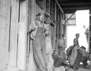 Farm hands - threshing day near Durham, North Carolina, 1936. Creator: Dorothea Lange