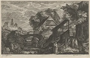 Gillis Sadeler Ii Prints: Farm Houses by a River with a City Beyond