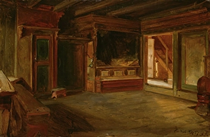 Tidemand Adolph Prints: Farm Interior from Sandak, 1857. Creator: Adolph Tidemand
