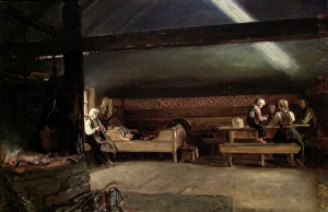 Beam Prints: Farm Interior at Vikoy, 1873. Creator: Adolph Tidemand