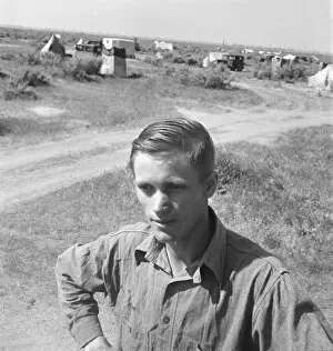 Shantytown Collection: Farm-reared youth with no opportunity on the farm... Kern County, Calififornia, 1939