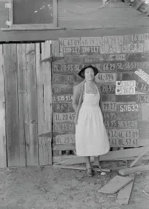 Recycling Prints: Farm woman beside her barn door, Tulare County, California, 1938. Creator: Dorothea Lange