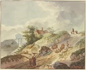 Cowherd Prints: A farmer drives his cows down the mountain, late 18th century. Creator: Gottlieb Welte