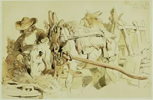 Sir E Landseer Prints: A Farmer Feeding his Pony in Geneva (recto); Seated Friar (verso)