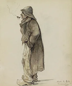 Souwester Prints: Farmer with a pipe, full length, 1842. Creator: Johannes Tavenraat