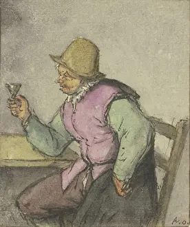 Wineglass Prints: A farmer sitting at a table with a glass