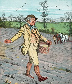 Sowing Prints: Farmer sowing seed broadcast, 1881. Artist: Randolph Caldecott