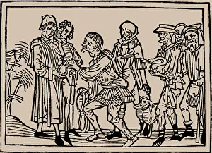 Medieval Art Gallery: Farmers in the delivery of their taxes to the landlords, 1479. Creator: Anonymous