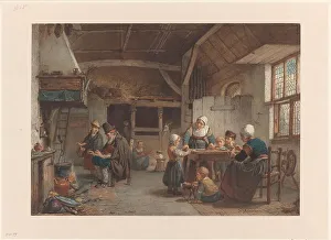 Multitasking Prints: Farmers interior, family in the kitchen, 1834-1892. Creator: Hendrick Jacobus Scholten