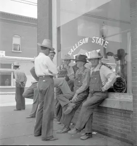 Americans Prints: Farmers, Main street in Oklahoma town - Drought region, 1936. Creator: Dorothea Lange