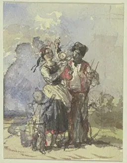 Four People Prints: Farmers on a path, c1830-1872. Creator: Jakob Becker