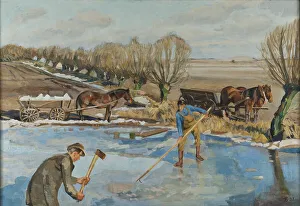 Syberg Fritz Prints: Farmhands fetching Ice, 1927. Creator: Fritz Syberg