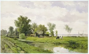 Willem Roelofs I Prints: Farmhouse by a Ditch, 1875-1880. Creator: Willem Roelofs