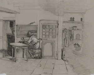 Alexandre Gabriel Decamps French Prints: A Farmhouse Interior with a Boy at a Table