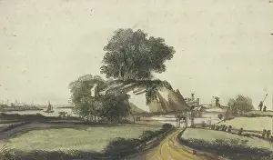Philip Prints: Farmhouse under trees by a river. Creator: Philip Koninck