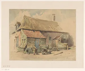 Wheelbarrow Prints: Farmhouse with wooden extension