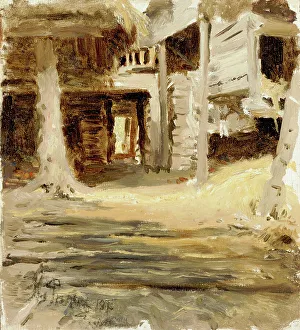 Ilya Efimovic Repin Prints: Farmhouse Yard, 1878. Creator: Il'ya Repin
