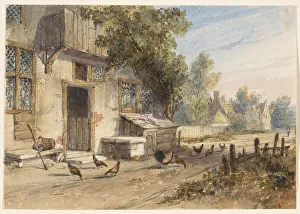 Farmyard with chickens on a country road, 1851. Creator: Newton Smith Limbird Fielding
