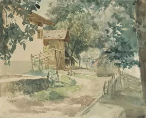 Shaded Gallery: A Farmyard near Merano, 1860. Creator: Franz Meyerheim