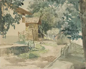 Merano Prints: A Farmyard near Merano, 1860. Creator: Franz Meyerheim