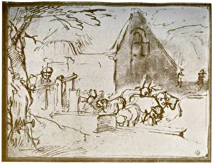 Great Masters Prints: A farmyard scene, 1913. Artist: Rembrandt Harmensz van Rijn