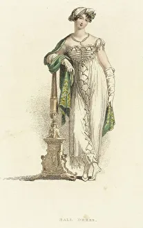 Shawl Prints: Fashion Plate (Ball Dress), 1813. Creator: Rudolph Ackermann