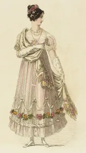 Empire Line Prints: Fashion Plate (Ball Dress), 1816. Creator: Rudolph Ackermann