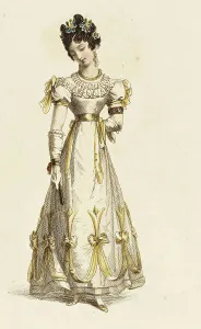 Regency Era Prints: Fashion Plate (Ball Dress), 1827. Creator: Rudolph Ackermann