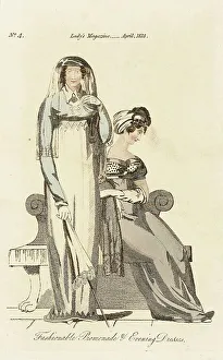 Ladies Prints: Fashion Plate (Fashionable Promenade and Evening Dresses), 1813. Creator: Unknown