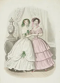 Decolletage Prints: Fashion plate - Journal des Demoiselles, 1851. Creator: Rossin