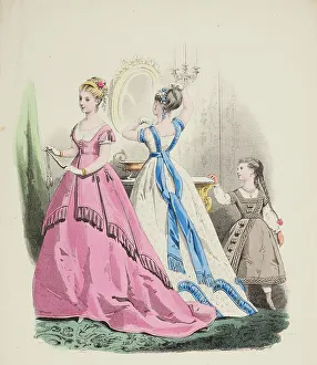 Evening Dresses Prints: Fashion plate - Journal des Demoiselles II, 1868. Creator: Emile Préval
