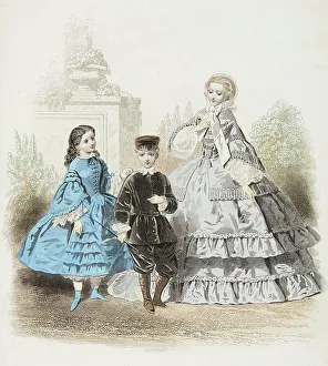 Ruffle Prints: Fashion plate - Journal des Demoiselles VI, 1858. Creator: Gilquin & Dupain