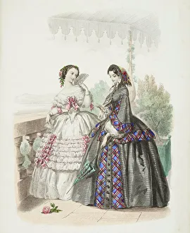 Ruffle Prints: Fashion plate - Journal des Demoiselles VIII, 1857. Creator: Gilquin & Dupain