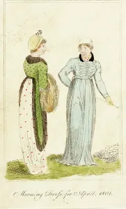 Olive Green Prints: Fashion Plate (Morning Dress for April, 1801), 1801. Creator: Unknown