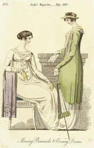 Ladys Magazine Prints: Fashion Plate (Morning Promenade and Evening Dresses), 1813. Creator: Unknown