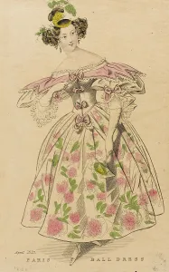 Fascinator Prints: Fashion Plate (Paris Ball Dress), 1833. Creator: Unknown