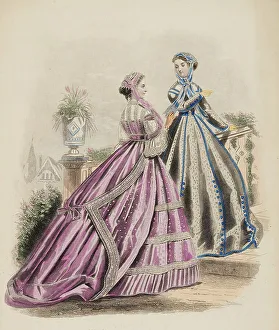 Bonnets Prints: Fashion plate - Petit Courrier des Dames Modes des Paris, 1860. Creator: Gilquin fils