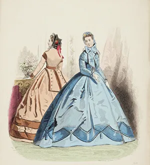 Bonnets Prints: Fashion Plate - Petit Courrier des Dames Modes de Paris, 1866. Creator: Gilquin fils