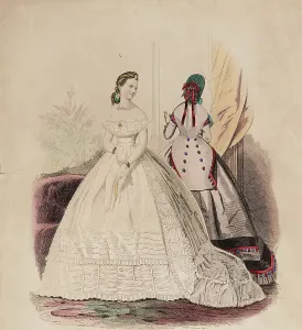Decolletage Prints: Fashion Plate - Petit Courrier des Dames Modes de Paris, 1850. Creator: Gilquin fils