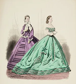 Bonnets Prints: Fashion Plate - Petit Courrier des Dames Modes de Paris, 1860. Creator: Gilquin fils