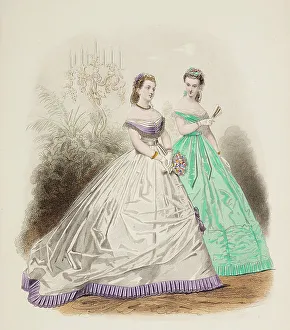 Decolletage Prints: Fashion Plate - Petit Courrier des Dames Modes de Paris, 1860. Creator: Gilquin fils