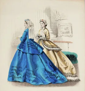 Headdresses Prints: Fashion Plate - Petit Courrier des Dames Modes de Paris, 1866. Creator: Gilquin fils
